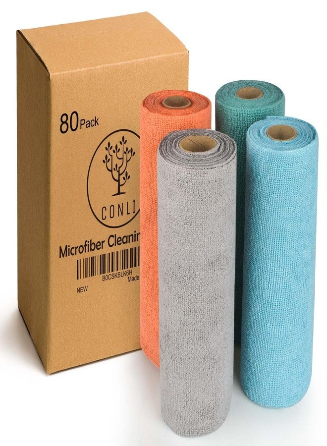 CONLI 4 Roll Microfiber Cleaning Cloth 80 Pack Reusable Microfiber Towels for Household Cleaning and Car Cleaning Easy Tear-Away and Lint Free - Image 1